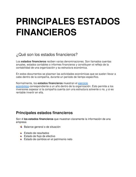 Principales Estados Financieros Principales Estados Financieros Qu