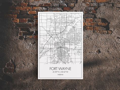 Fort Wayne Street Map Indiana Map City Map Art Minimalist - Etsy