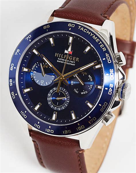 Tommy Hilfiger leather chronograph watch in brown | ASOS