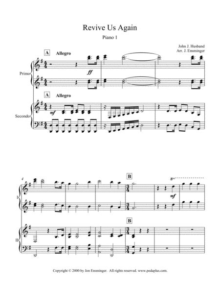 Revive Us Again (arr. Jon Ensminger) by John J. Husband Sheet Music for Piano Duet at Sheet ...