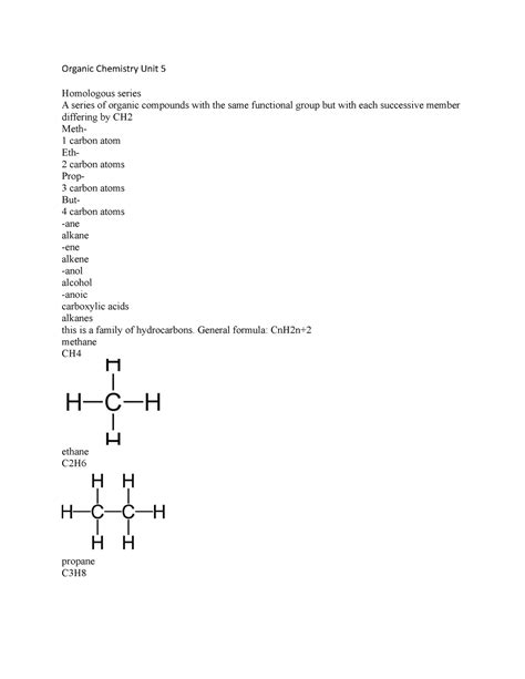 OChem 5 Notes And Study Guide Organic Chemistry Unit 5 Homologous