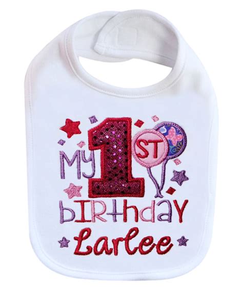 Embroidered First Birthday Bib For Baby Girl Personalized With Etsy