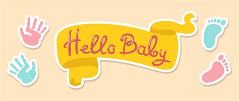 Premium Vector Hello Baby Ribbon Imprint Foot Hand Banner Newborn