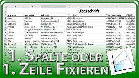 Erste Spalte Oder Erste Zeile Fixieren Excel Grundlagen Tutorial