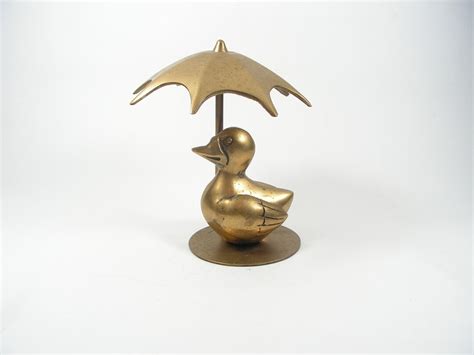 Vintage Brass Duck Umbrella Duck Solid Figurine Small Metal Duck Statue