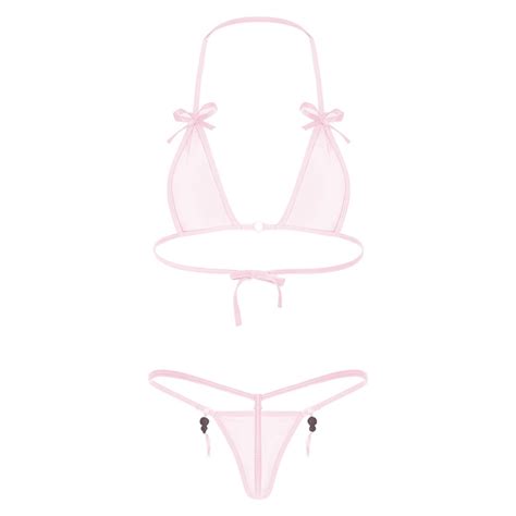 Women Micro G String Bikini Set Bra Thong Lace Up Lingerie Underwear Swimwear Ebay