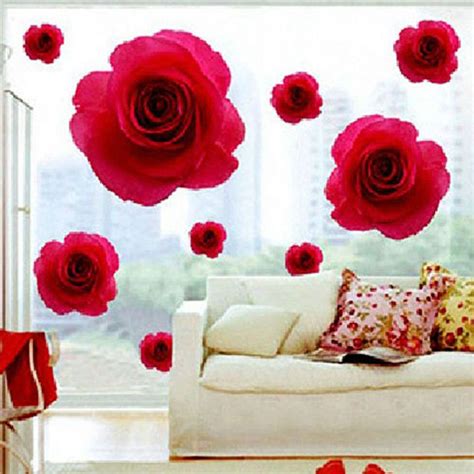 Elegant Red Rose Flower Wall Sticker Decals Removable Home Decor Vinyl