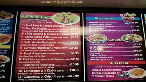 Menu at Señor Panchos Mexican Restaurant, San Marcos