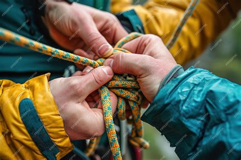 Premium Photo | Closeups of hands tying knots for outdoor activities ...