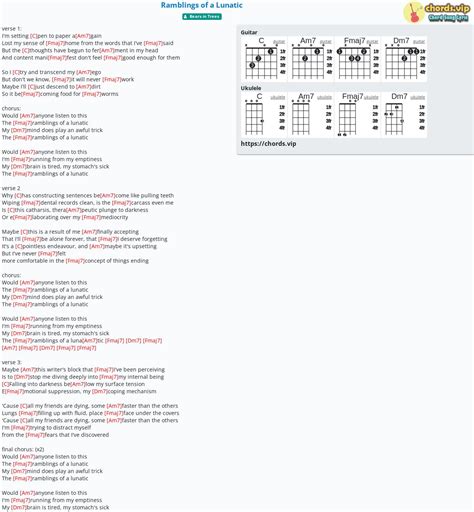 Chord Ramblings Of A Lunatic Bears In Trees Tab Song Lyric Sheet