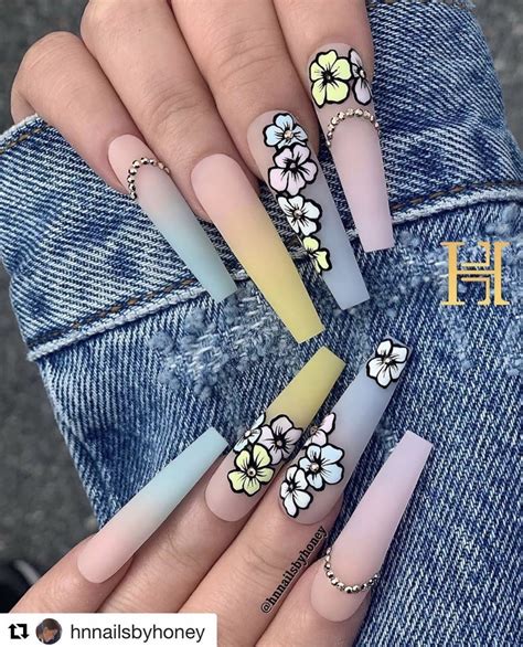 Cool Flower Long Nail Designs 2024 Clowncoloringpages