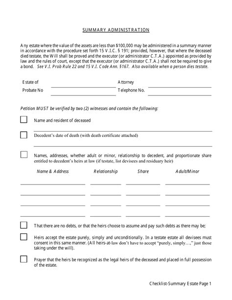 Virgin Islands Summary Administration Checklist Fill Out Sign Online