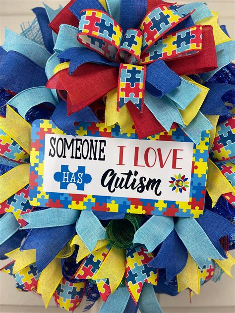 Autism Awareness Wreath For Front Door Someone I Love Has Etsy