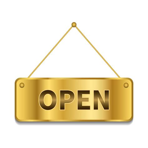 Hanging Sign With Text Open Gold Icon Business Theme For Cafe Or