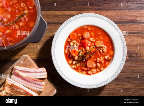 Delicious Minestrone Soup In Plate Top View Traditional Italian