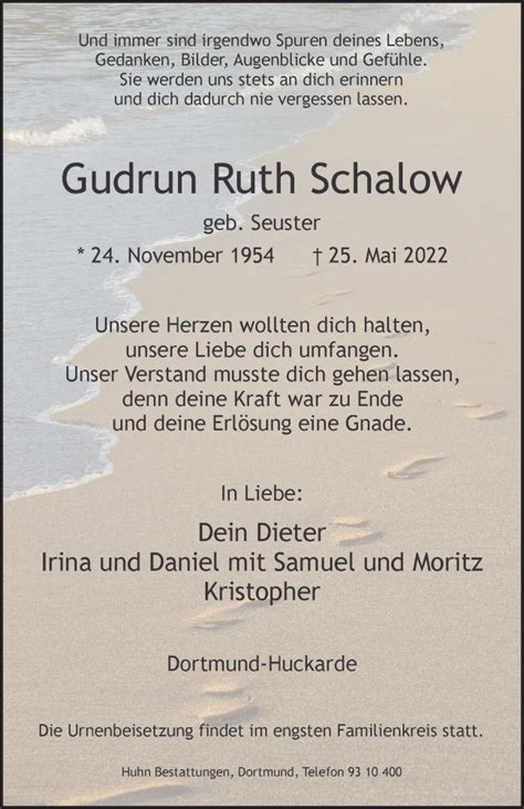 Traueranzeigen Von Gudrun Ruth Schalow Trauer In Nrw De