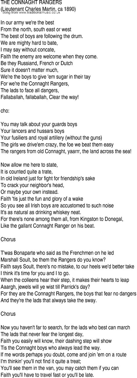 Irish Music Song And Ballad Lyrics For Connaght Rangers