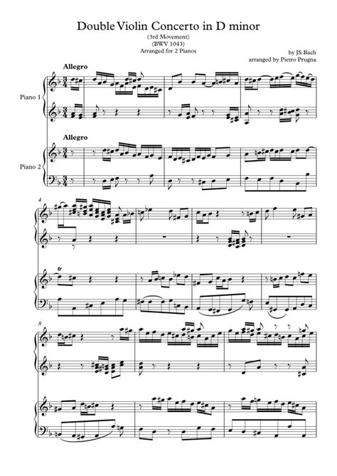 Double Violin Concerto In D Minor BWV 1043 3rd Movt Arranged For