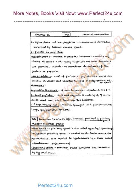 2nd Years Bio Notes Fsc Cha 18 Chemical Coordination Pdf For Kpk Board