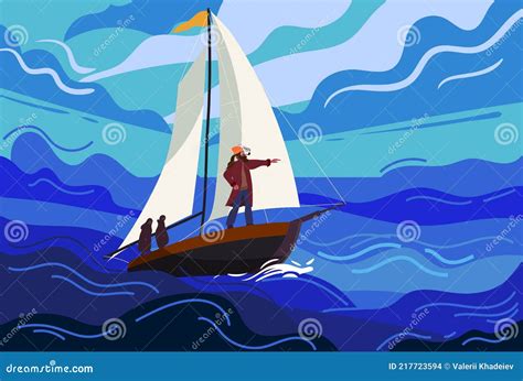 Ship Sailboat During A Storm With A Brave Captain Sails Towards Fate