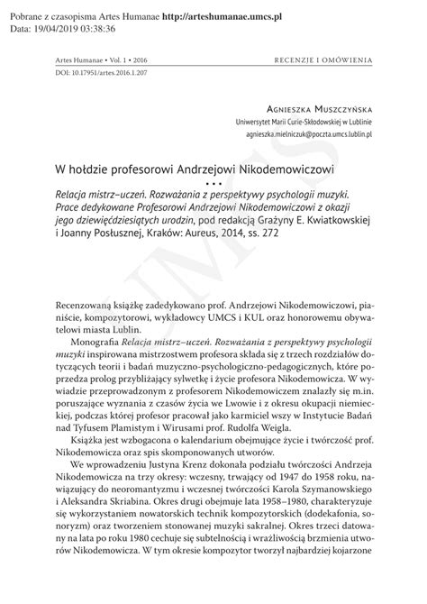 PDF W hołdzie profesorowi Andrzejowi Nikodemowiczowi Relacja mistrz