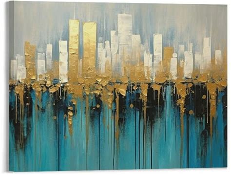 Amazon Comio Ardemy Teal Abstract Cityscape Canvas Wall Art Modern