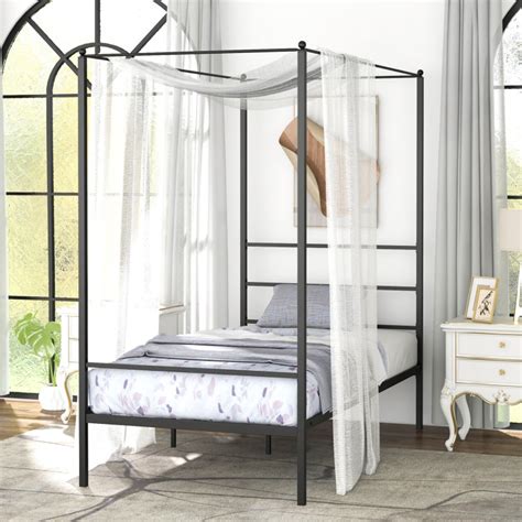 Twin/Full/Queen Size Metal Canopy Bed Frame with Slat Support - Costway