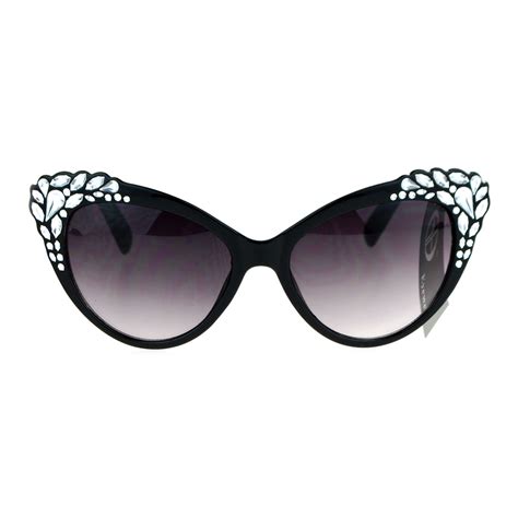 Sa106 Womens Rhinestone Iced Out Bling Cat Eye Fashion Sunglasses Black