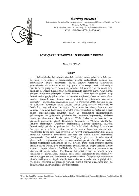 PDF Sonuçları İtibarıyla 15 Temmuz Darbesi