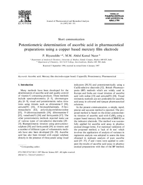 Pdf Potentiometric Determination Of Ascorbic Acid Estimation Of Its