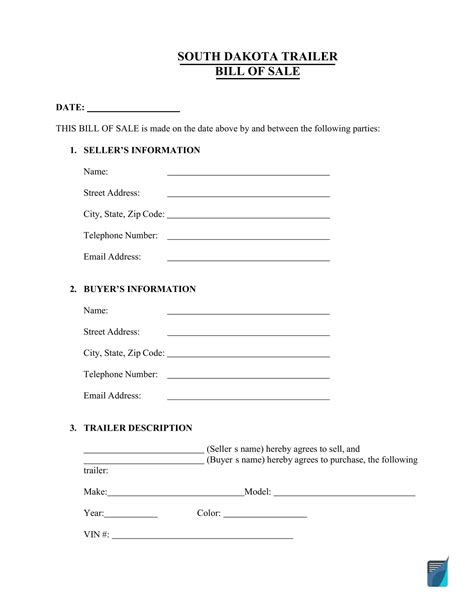 Free South Dakota Bill Of Sale Forms Pdf Formspal