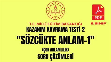 Sinif T Rk E Kazanim Kavrama Test S Zc Kte Anlam Ok