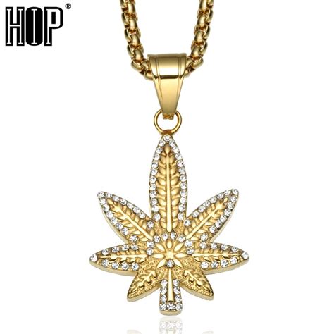 HIP Hop Bling Ice Out Crystal Pave Plant Maple Leaf Necklaces