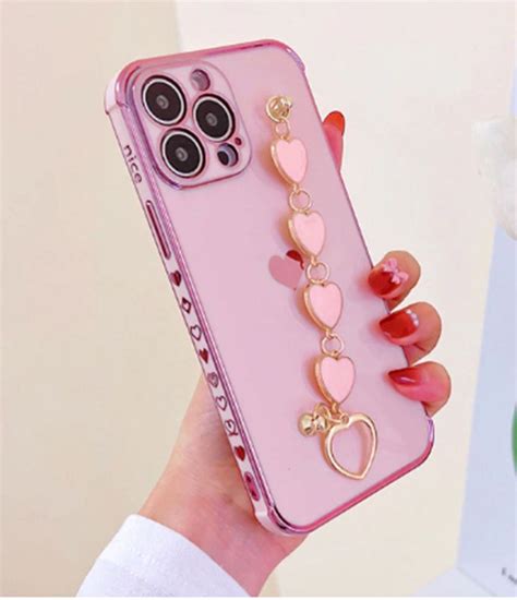 Women Cute Love Heart Wrist Chain Iphone 14 Case Girls Soft Silicone Bracelet Cover Iphone 14