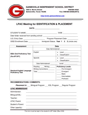 Fillable Online LPAC Meeting For IDENTIFICATION PLACEMENT Fax Email