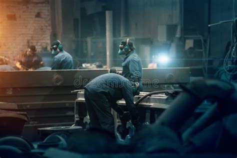 Steelworks Factory Workshop with Workers. Industrial Metallurgy ... 