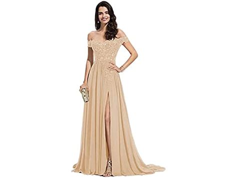 Off Shoulder Long Prom Dress Champagne