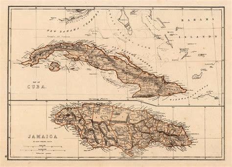 Map of Cuba. Jamaica. - Art Source International