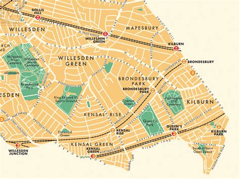 Brent (London borough) retro map giclee print – Mike Hall Maps ...