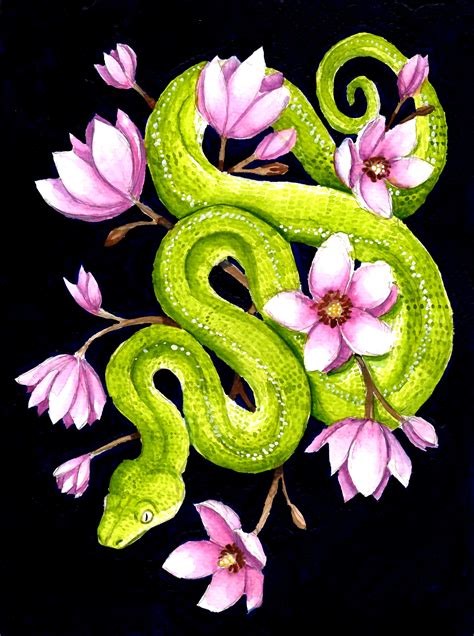 Popatrz Na Mój Projekt W Behance „snake With Flowers 2”