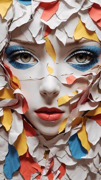 Woman Face Paper Torn Collage Premium Ai Generated Image