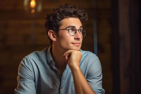 Premium Ai Image A Young Man Wearing Glasses Sitting At A Table