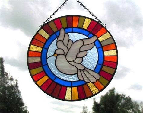 Original Stained Glass Panel Only Light White Dove Of Peace By Northwind Glass Stained