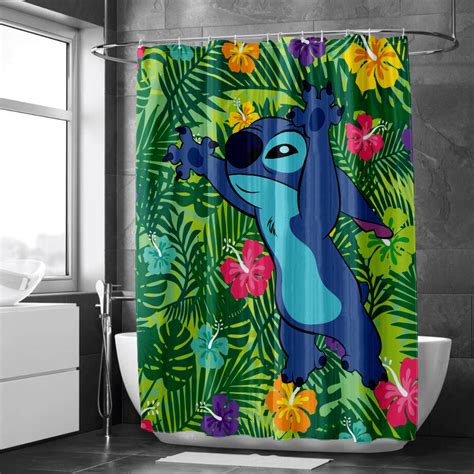 Fnyko Lilo Stitch Shower Curtain Liner Cartoon Printed Decorative