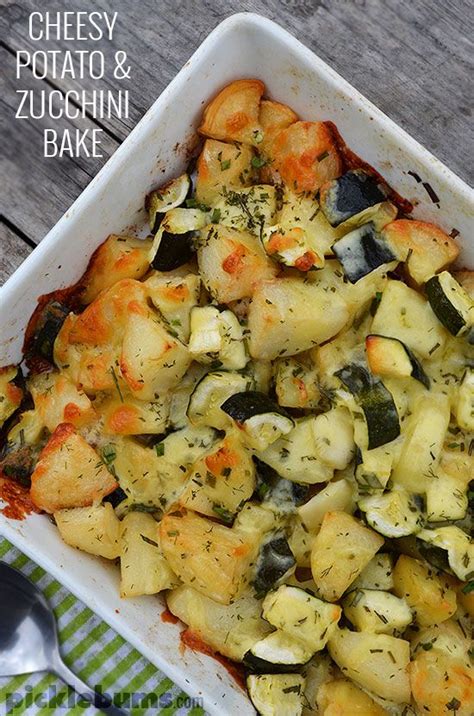 Easy Cheesy Potato And Zucchini Bake Recipe In 2024 Cheesy Potatoes Easy Recipes Veggie Dishes