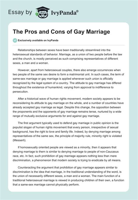 The Pros And Cons Of Gay Marriage 1093 Words Essay Example