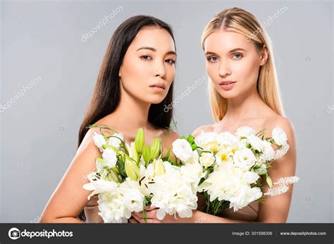 Beautiful Naked Women Flowers Isolated Grey Stock Photo By AndrewLozovyi 301598306