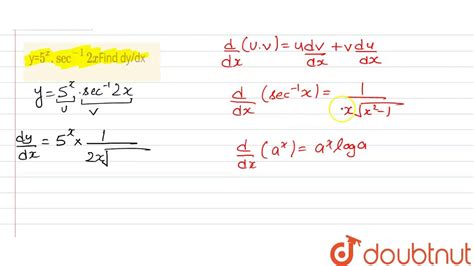 Y 5 X Sec 1 2x Find Dy Dx YouTube