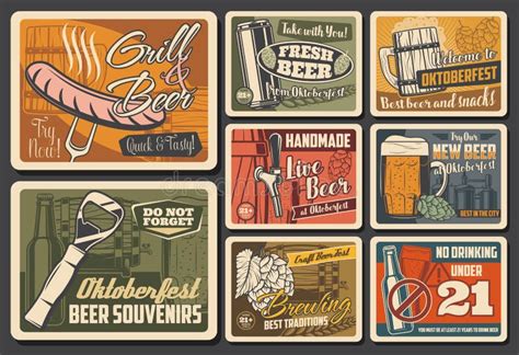 Beer Alcohol Drink Retro Posters Of Pub Or Brewery Stock Vector