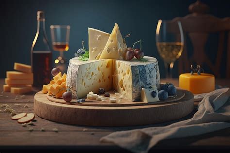 Premium AI Image | Cheese and wine on a platter with wine glasses